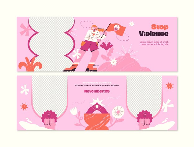Platte horizontale banner template voor de internationale dag voor de uitbanning van geweld tegen vrouwen