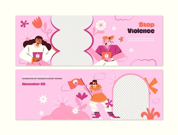 Gratis vector platte horizontale banner template voor de internationale dag voor de uitbanning van geweld tegen vrouwen