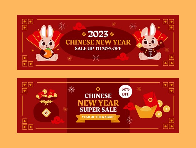 Platte horizontale banners voor Chinees nieuwjaarsfeest