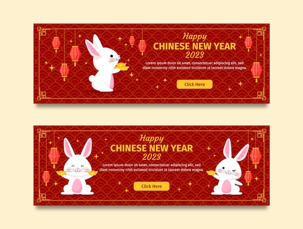 Platte horizontale banners voor Chinees nieuwjaarsfeest