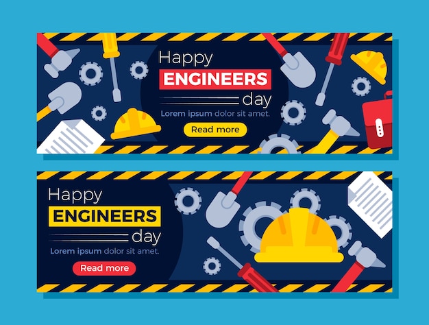 Platte horizontale banners voor de viering van de dag van de ingenieurs