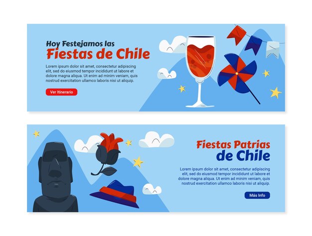 Platte horizontale banners voor fiestas patrias chili