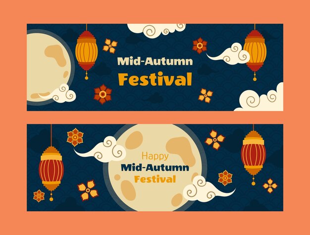 Platte horizontale banners voor mid-herfstfestivalviering