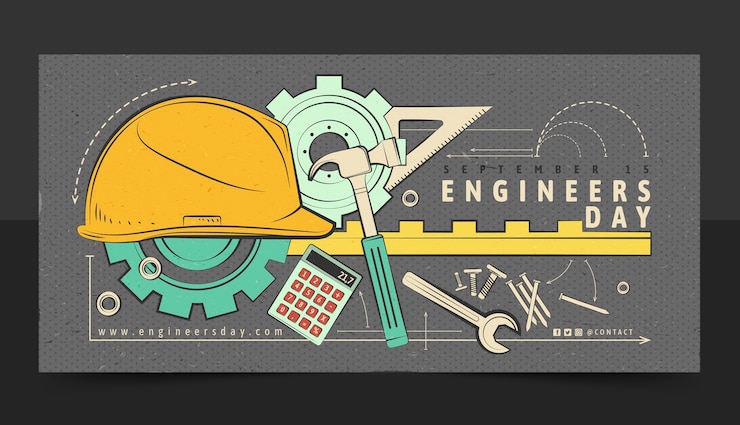 Gratis Vector platte horizontale bannersjabloon voor de viering van de dag van de ingenieurs