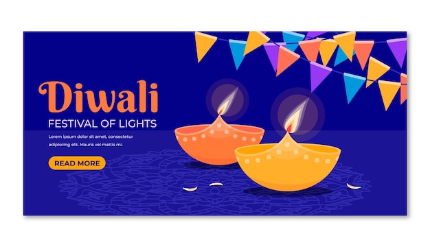 Platte horizontale bannersjabloon voor diwali festival
