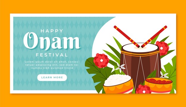 Platte horizontale bannersjabloon voor onam-viering