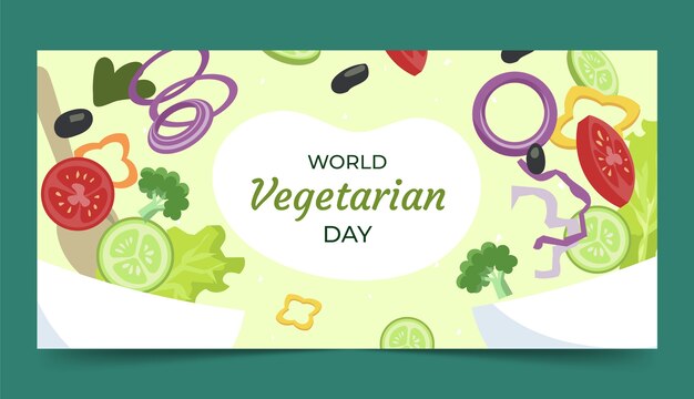 Platte horizontale bannersjabloon voor vegetarische werelddag