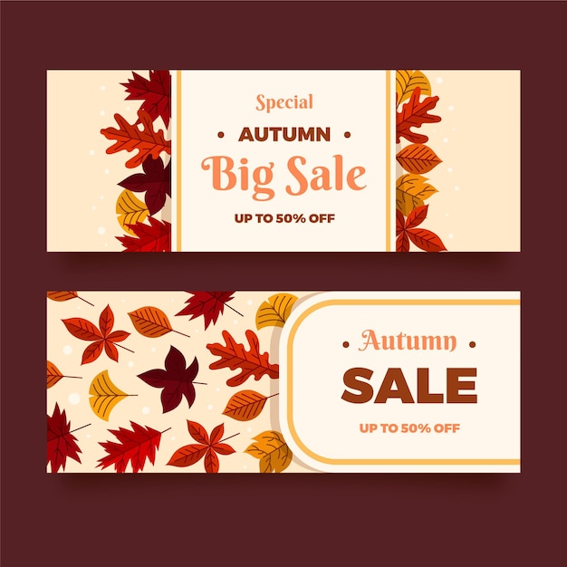 Gratis vector platte horizontale herfst verkoop banners set