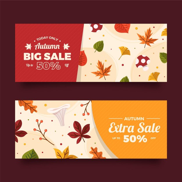 Platte horizontale herfst verkoop banners set