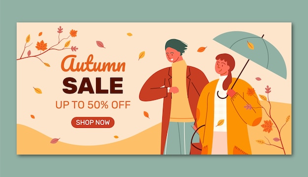 Gratis vector platte horizontale verkoop banner sjabloon voor herfst seizoen viering