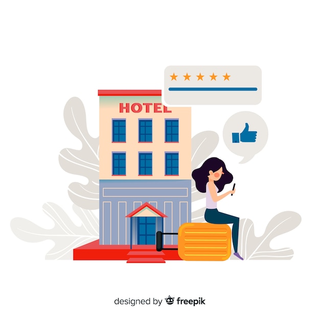 Gratis vector platte hotel beoordeling achtergrond