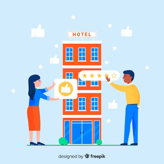 Gratis vector platte hotel beoordeling achtergrond