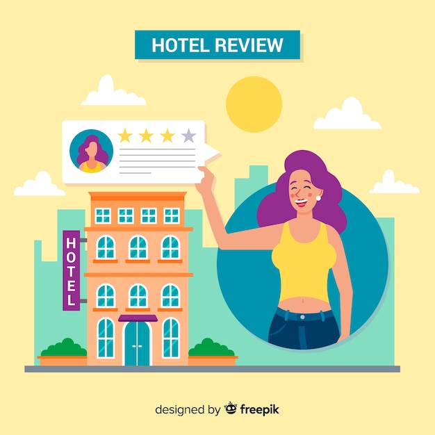 Gratis vector platte hotel beoordeling achtergrond