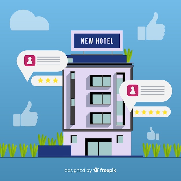 Gratis vector platte hotel beoordeling achtergrond