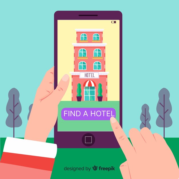 Gratis vector platte hotel boeking applicatie achtergrond