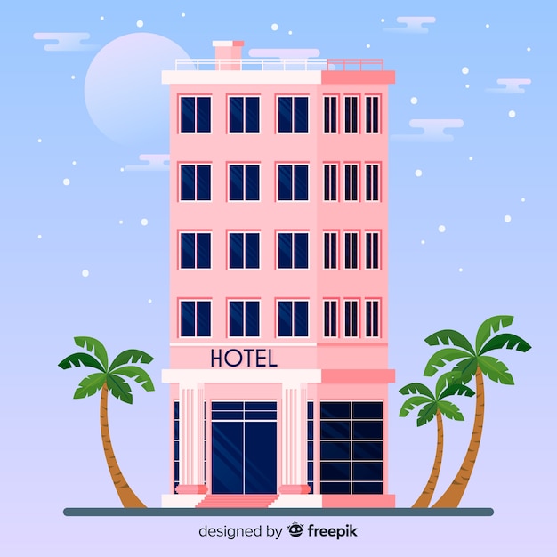 Gratis vector platte hotel gevel achtergrond