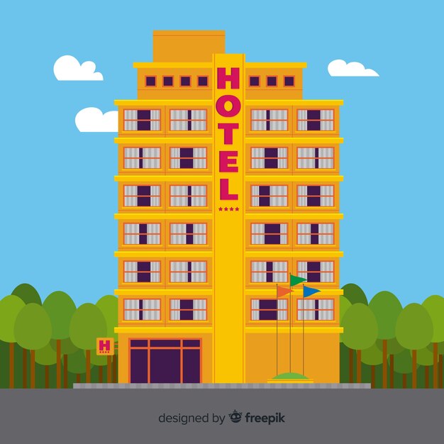 Gratis vector platte hotel gevel achtergrond