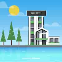 Gratis vector platte hotel gevel achtergrond