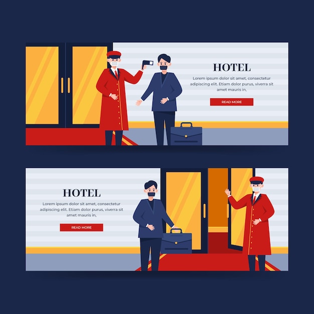 Gratis vector platte hotel sjabloon voor spandoek geïllustreerd