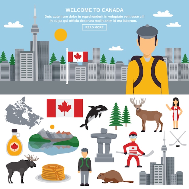 Platte icon set van Canada