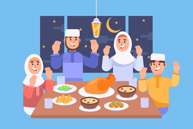 Gratis vector platte iftar-illustratie met mensen