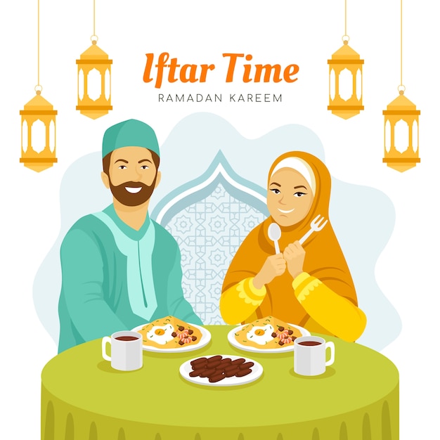 Gratis vector platte iftar-illustratie