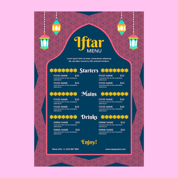 Gratis vector platte iftar-menusjabloon