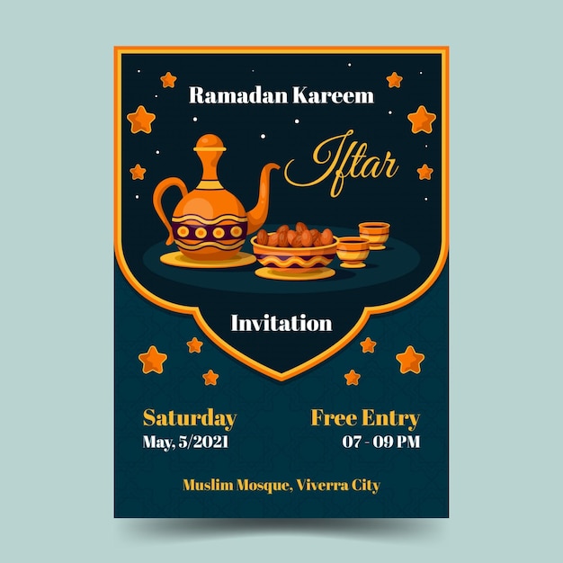 Gratis vector platte iftar uitnodigingssjabloon