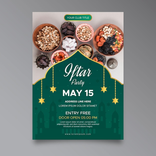 Gratis vector platte iftar verticale poster sjabloon