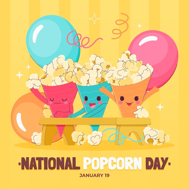 Platte illustratie van de nationale popcorndag