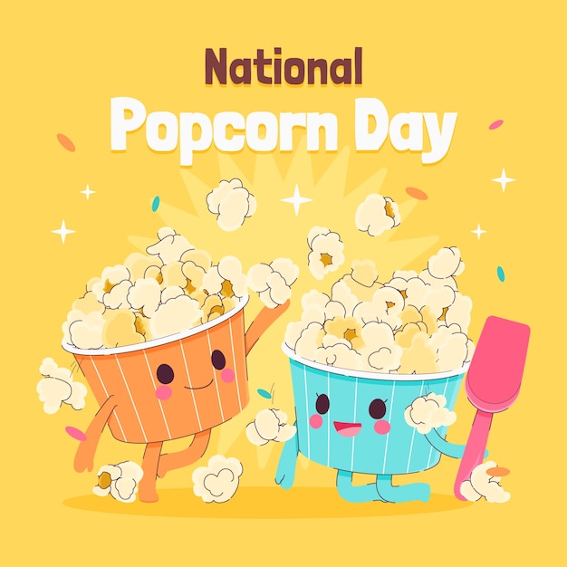 Platte illustratie van de nationale popcorndag