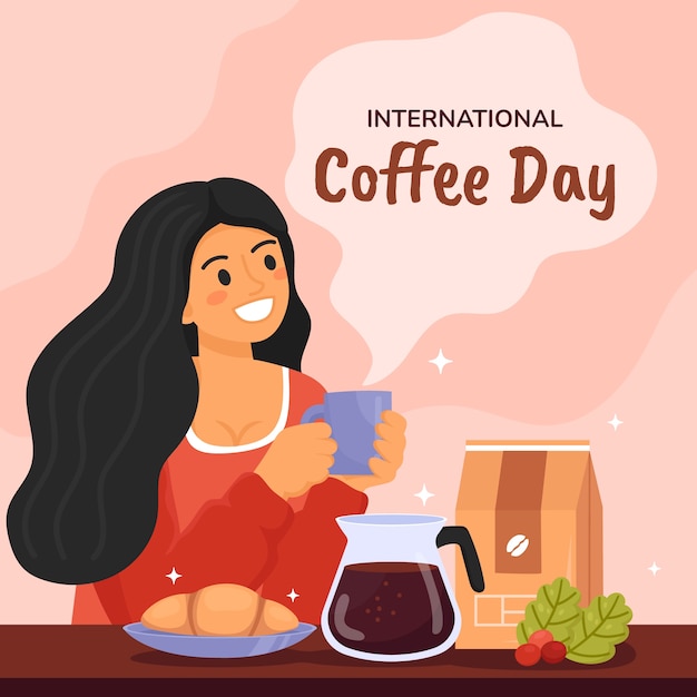 Gratis vector platte illustratie voor de internationale koffie dagviering