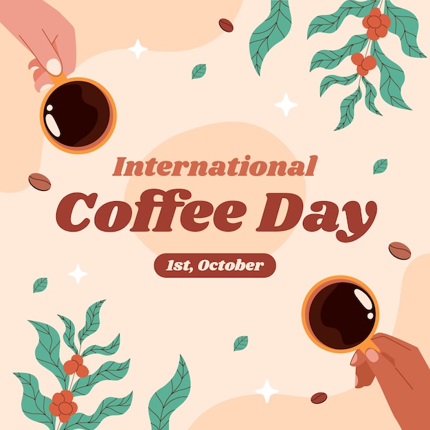 Gratis vector platte illustratie voor de internationale koffie dagviering