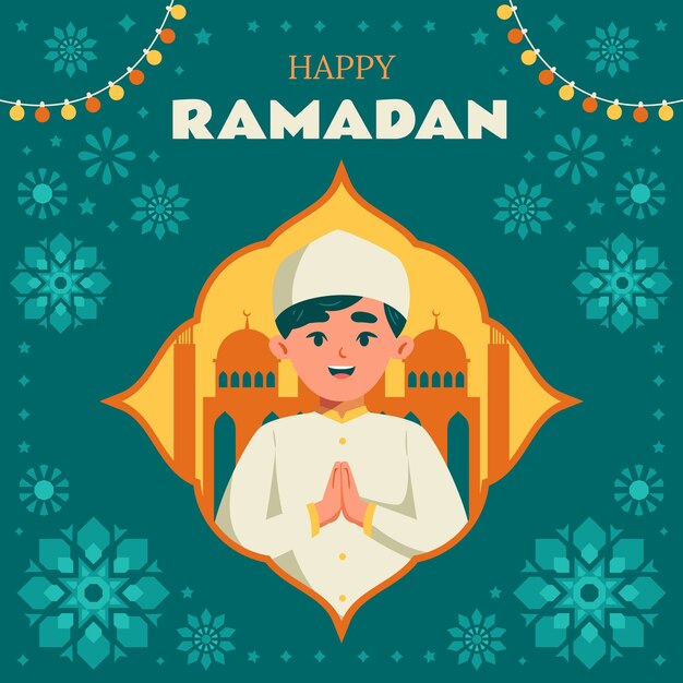 Platte illustratie voor de islamitische Ramadan viering.