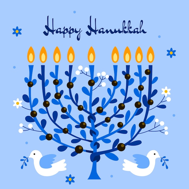 Platte illustratie voor de joodse hanukkah-viering