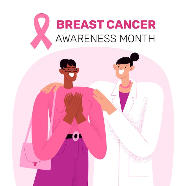 Gratis vector platte illustratie voor de maand van bewustwording over borstkanker