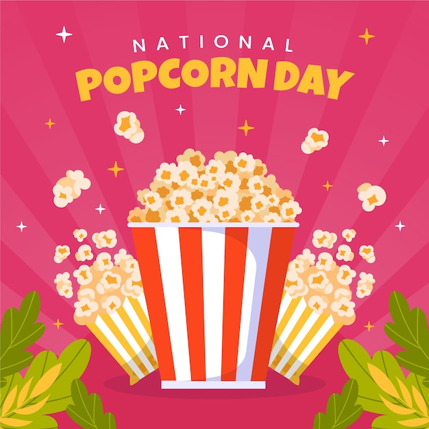 Gratis vector platte illustratie voor de nationale popcorndag