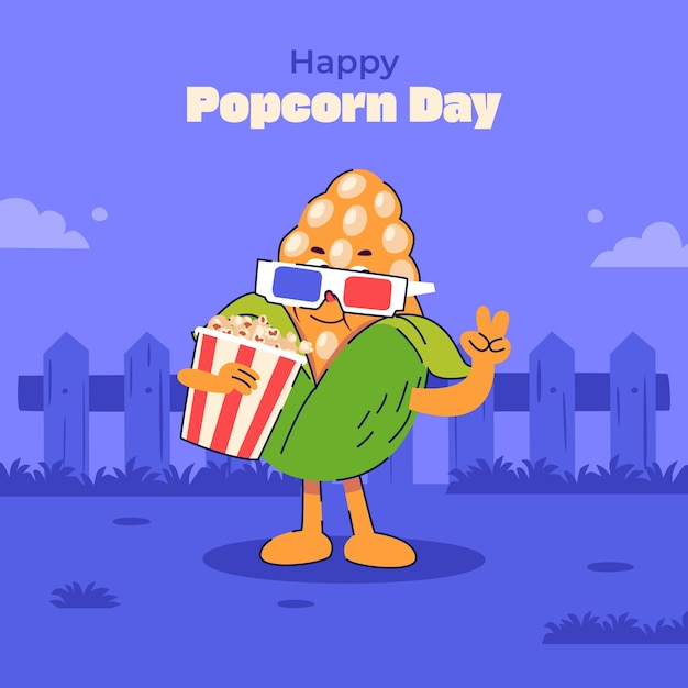 Platte illustratie voor de nationale popcorndag