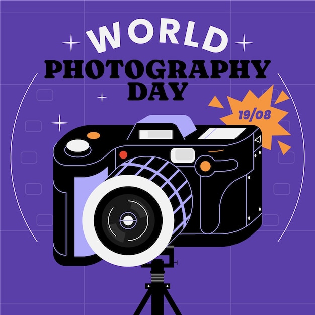 Platte illustratie voor de viering van de wereldfotografie dag