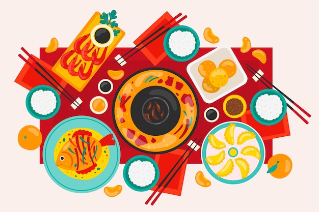 Gratis vector platte illustratie voor het chinese nieuwjaarsdiner