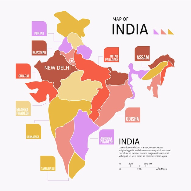 Gratis vector platte india kaart infographic