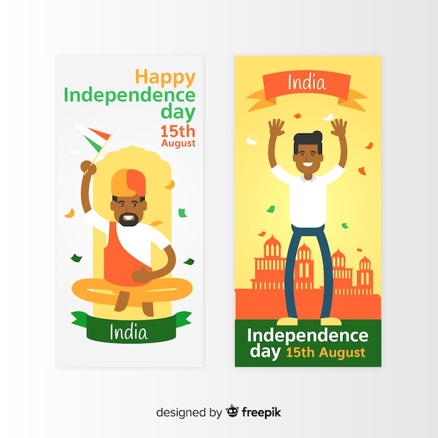 Gratis vector platte india onafhankelijkheidsdag banners