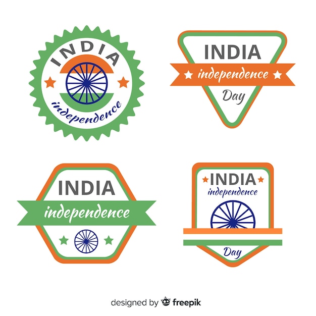 Gratis vector platte india onafhankelijkheidsdag labelverzameling
