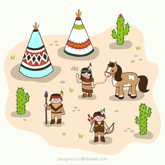 Gratis vector platte indian children tekens desert