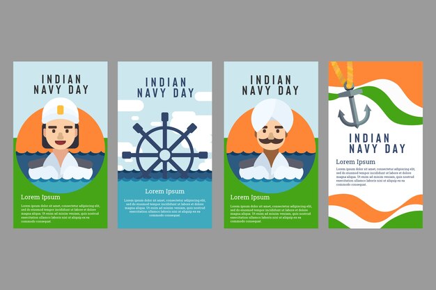 Gratis vector platte indiase marine dag instagram verhalencollectie