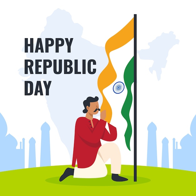 Gratis vector platte indiase republiek dag ontwerp