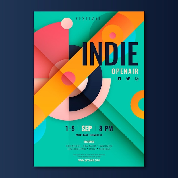 Gratis vector platte indie muziek poster sjabloon