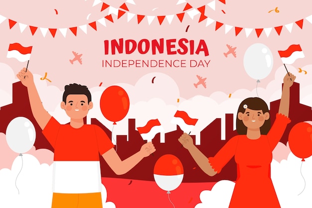 Gratis vector platte indonesië onafhankelijkheidsdag achtergrond