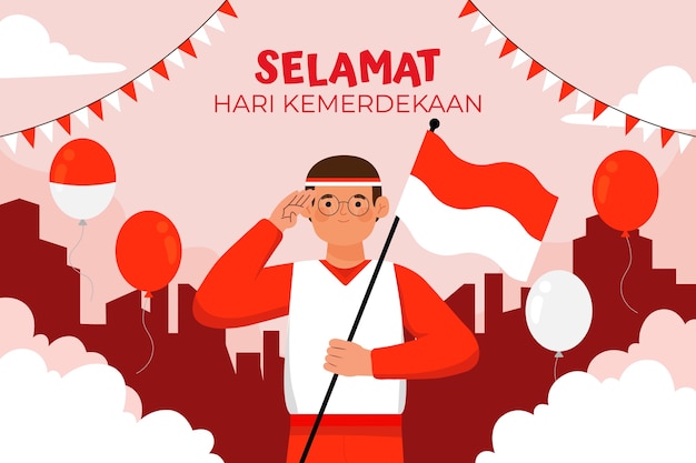 Gratis vector platte indonesië onafhankelijkheidsdag achtergrond