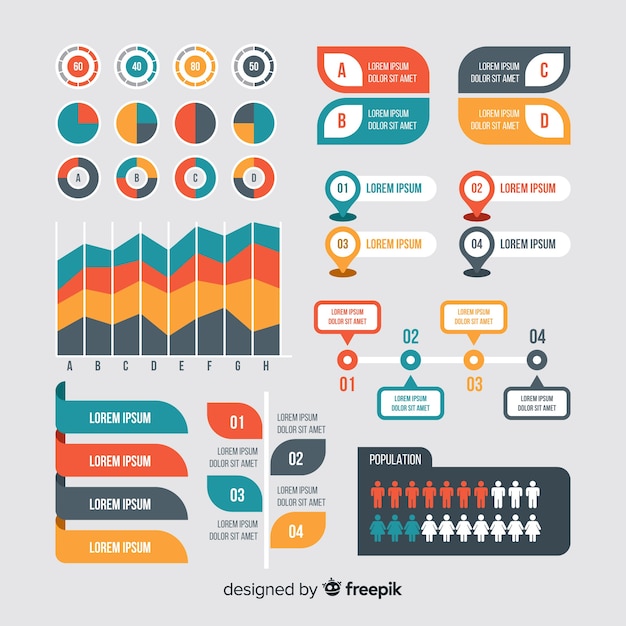 Platte infographic element collectie